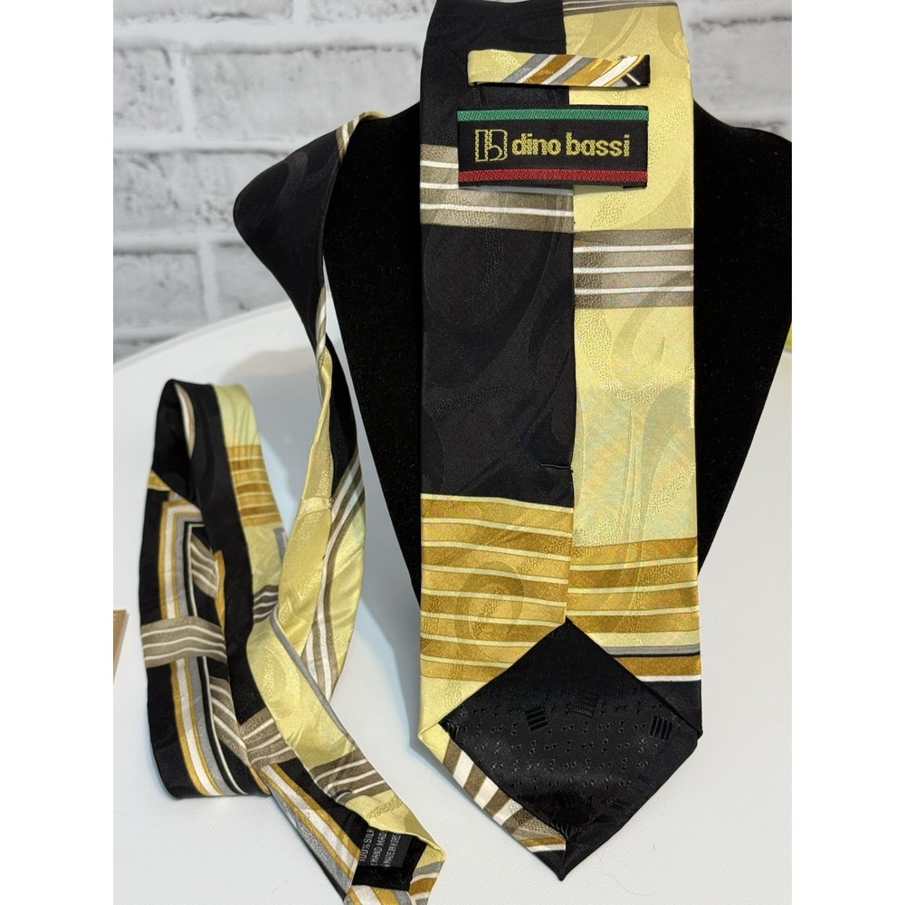 Dino Bassi Vintage Silk Tie Geometric Art Deco Gold Black Yellow 90s Y2K Korea - Picture 3 of 6